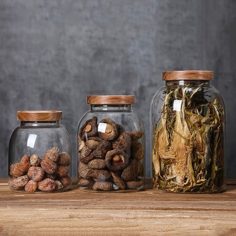 Glass Loose Leaf Tea Canister & Wooden Lid