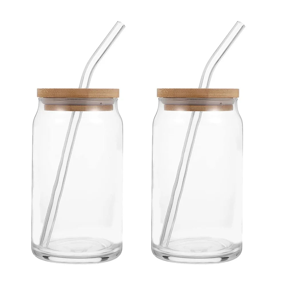 glass cup with lid and glass straw transparent drinkware mug